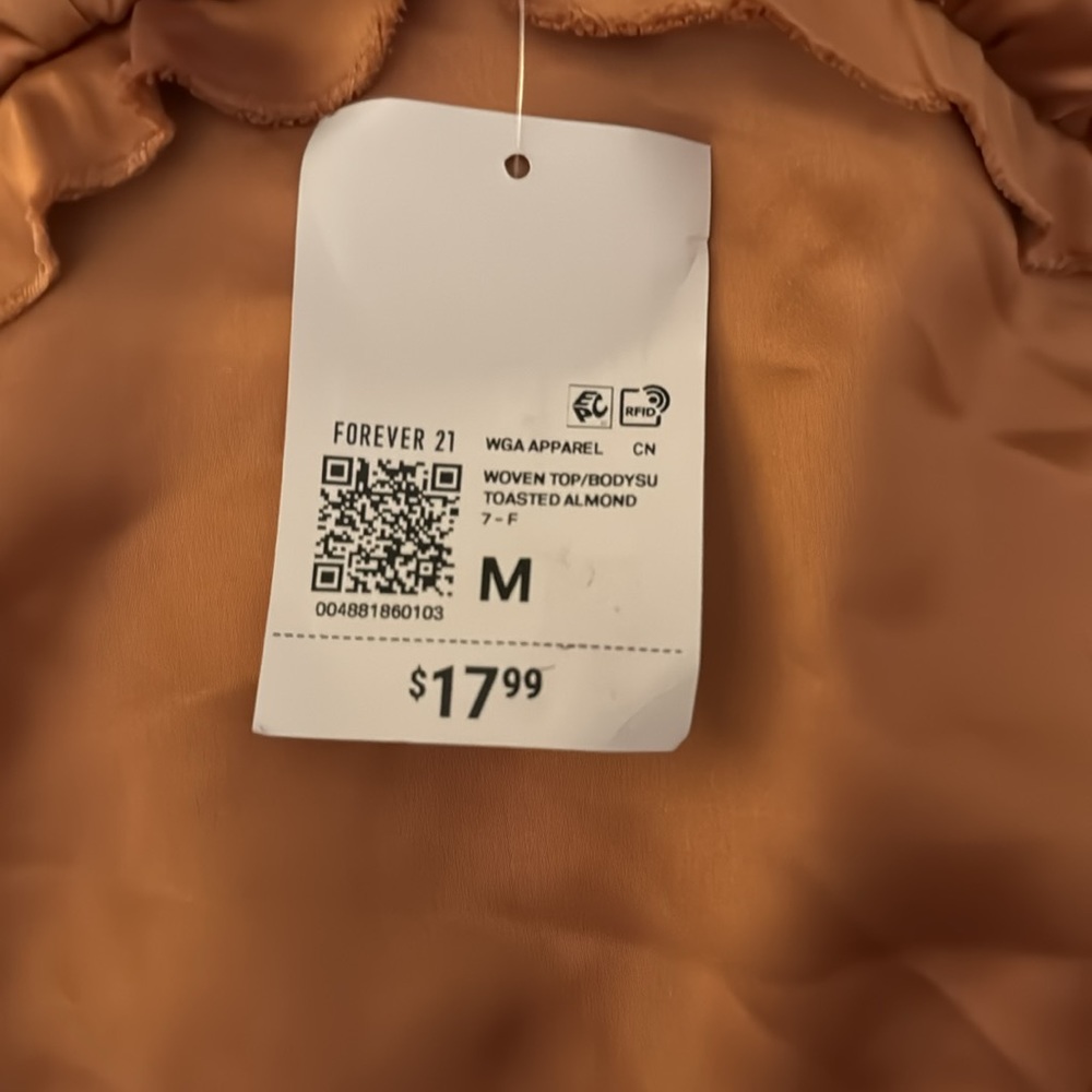 Satin Ruffle-Trim Bodysuit (toasted almond, M) - Picture 7 of 7